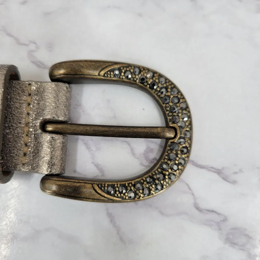 Fossil Metallic Belt with Rhinestone Embellished Buckle Antiqued Brass